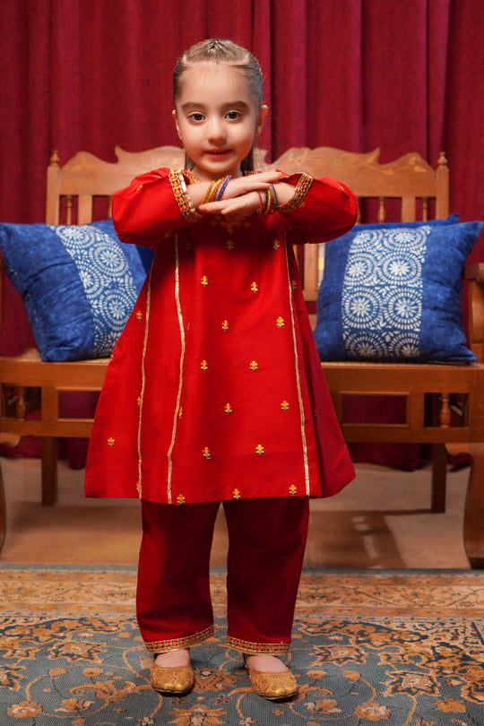 Infant Girls Cotton Poplin Emb 2Pcs Limelight-MAROON