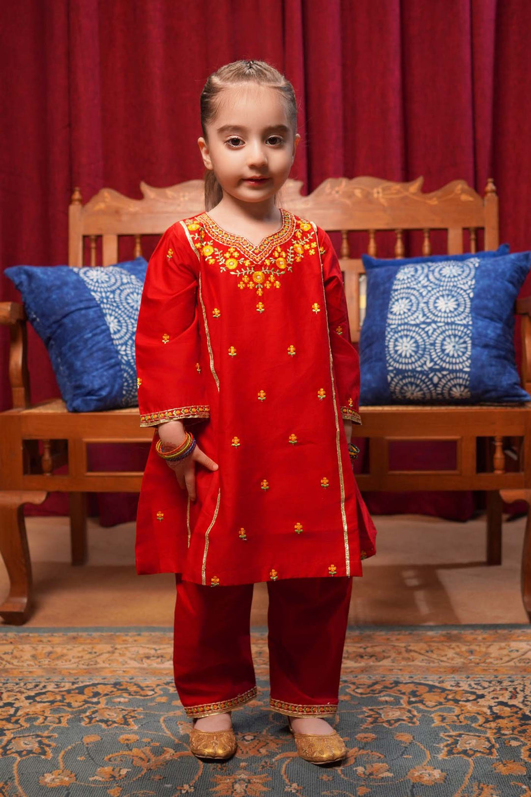 Infant Girls Cotton Poplin Emb 2Pcs Limelight-MAROON