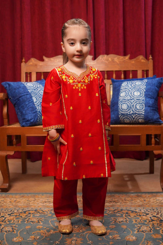 Infant Girls Cotton Poplin Emb 2Pcs Limelight-MAROON