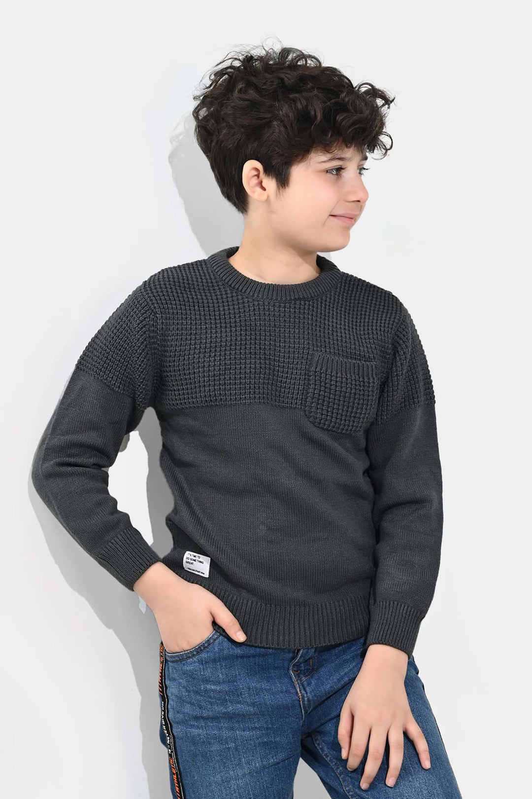Boys Acrylic Sweater-Great Things - CHARCOAL