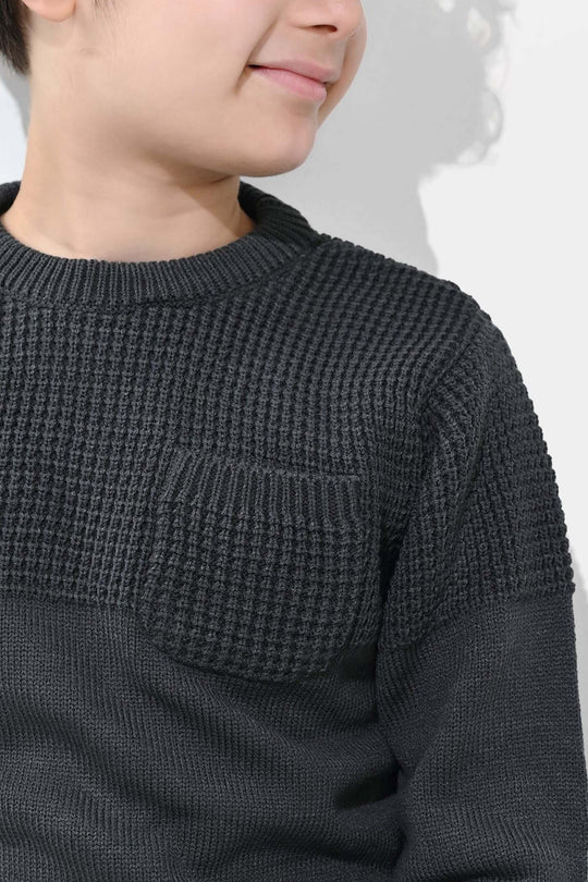 Boys Acrylic Sweater-Great Things - CHARCOAL