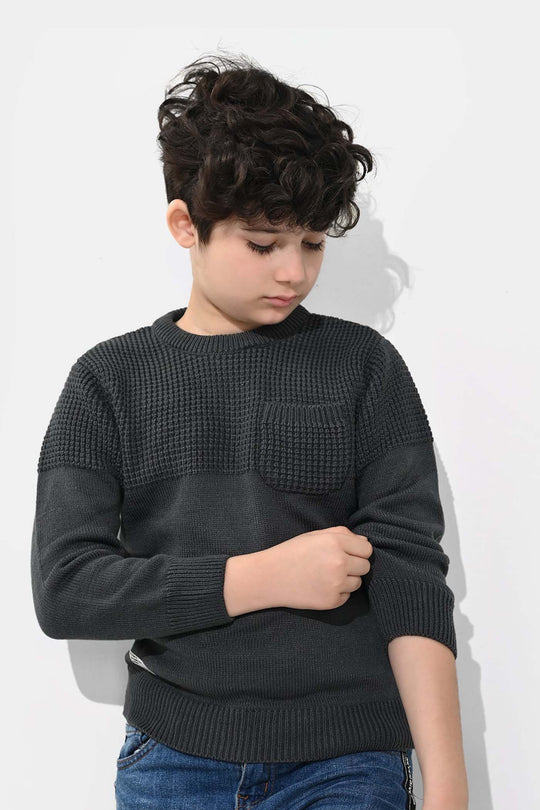 Boys Acrylic Sweater-Great Things - CHARCOAL