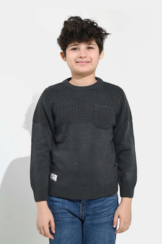 Boys Acrylic Sweater-Great Things - CHARCOAL