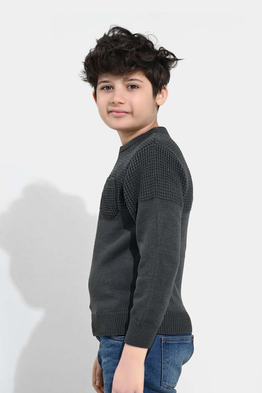 Boys Acrylic Sweater-Great Things - CHARCOAL