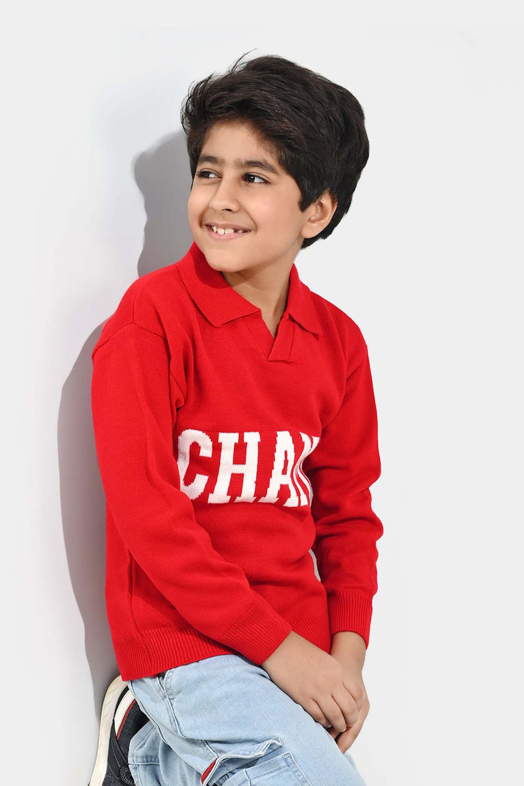 Boys Acrylic Sweater-Champ - RED