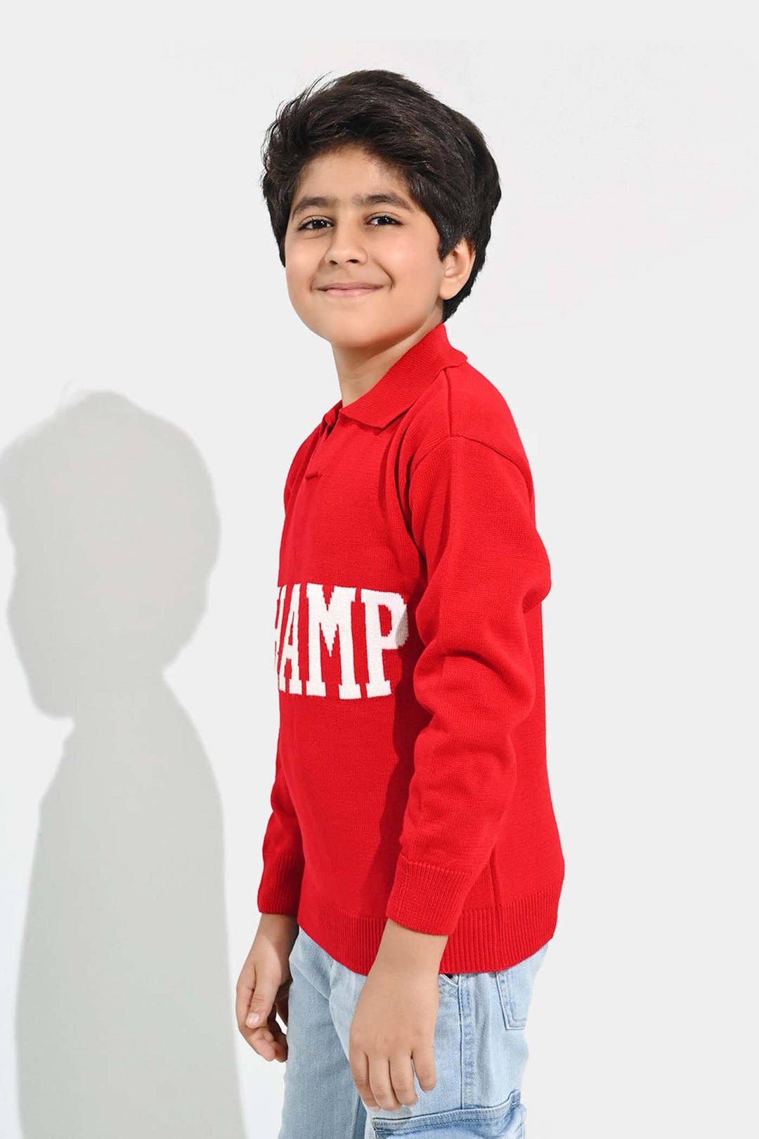 Boys Acrylic Sweater-Champ - RED