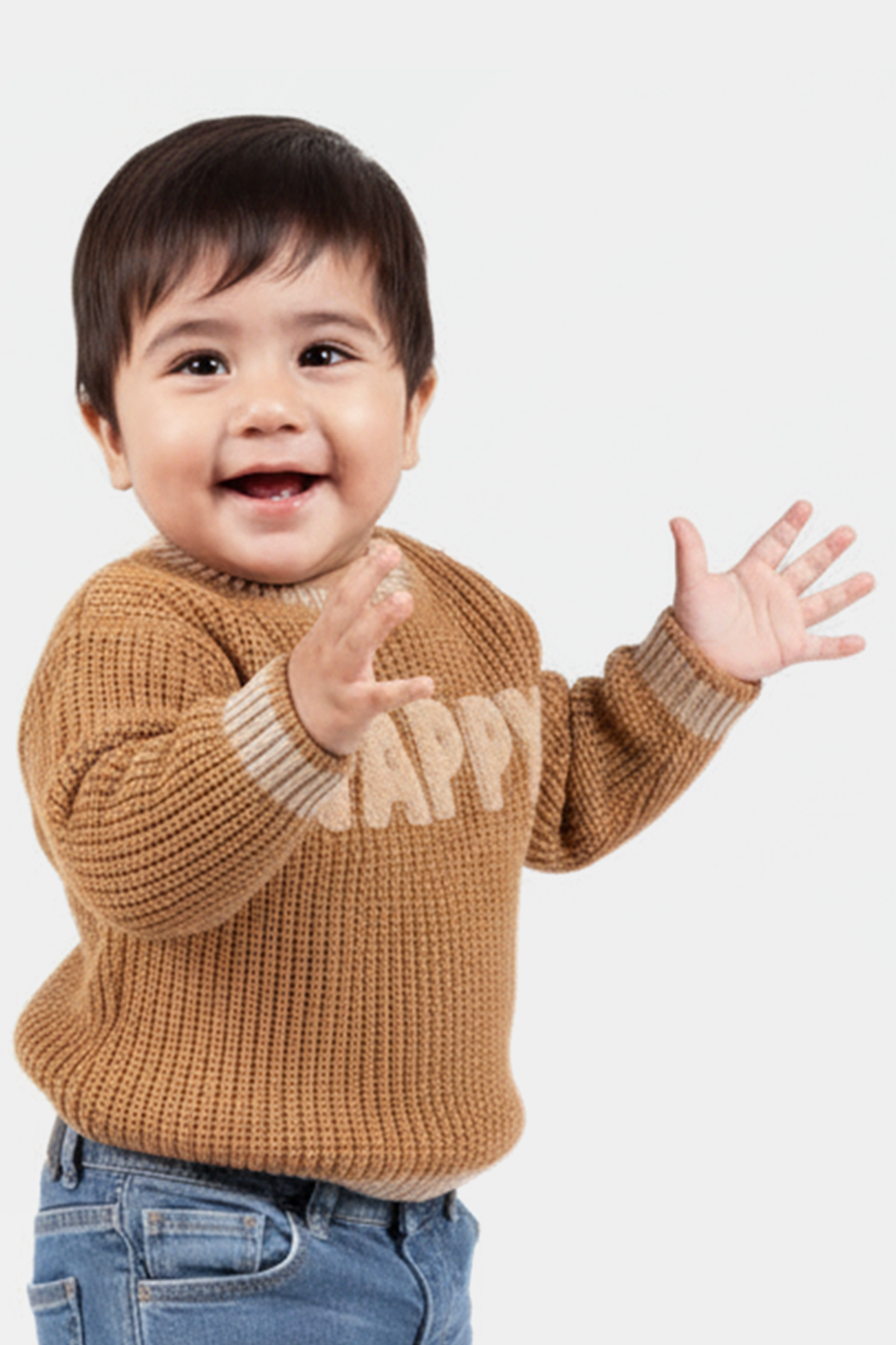 Infant Boys Acrylic Sweater-Happy-Lt.Brown