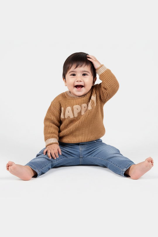 Infant Boys Acrylic Sweater-Happy-Lt.Brown