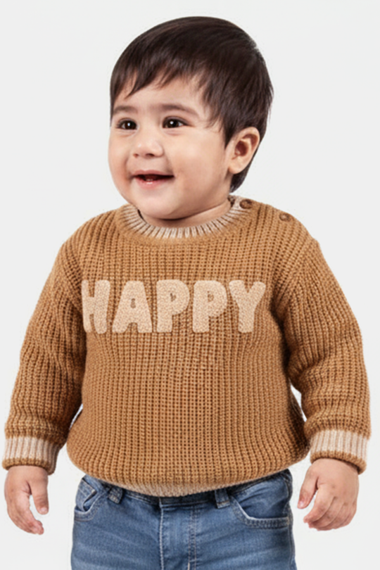 Infant Boys Acrylic Sweater-Happy-Lt.Brown