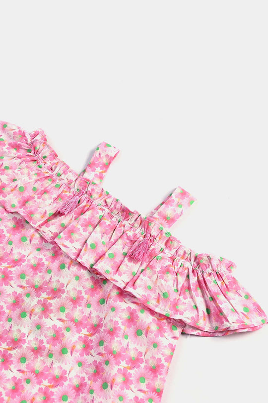 Infant Girls Cotton Poplin Casual Top Pink Daisy