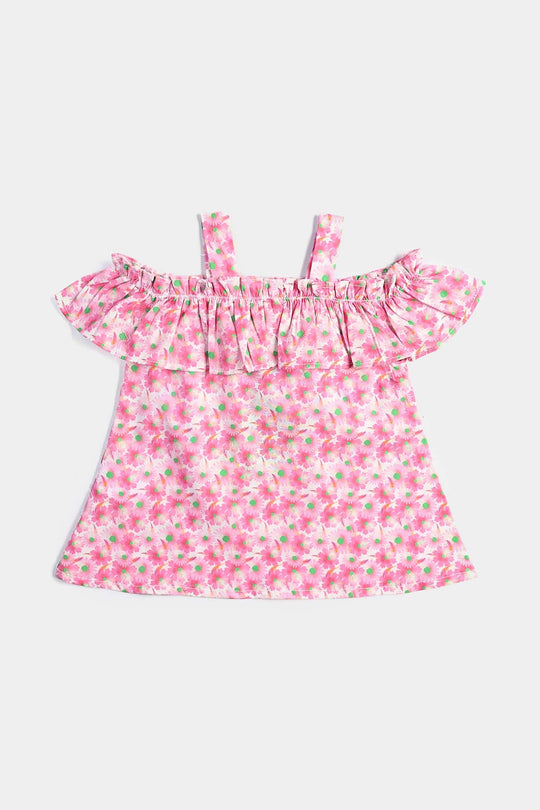 Infant Girls Cotton Poplin Casual Top Pink Daisy
