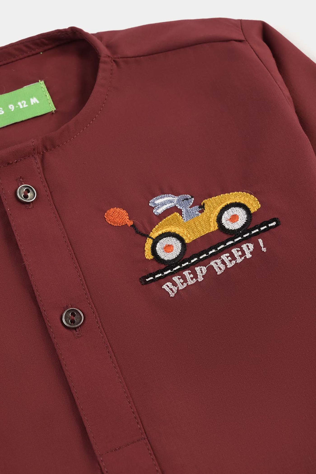 Infant Boys Poly Viscose 2PC Suit (Beep Beep)-MAROON