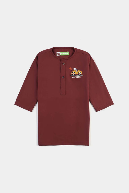 Infant Boys Poly Viscose 2PC Suit (Beep Beep)-MAROON