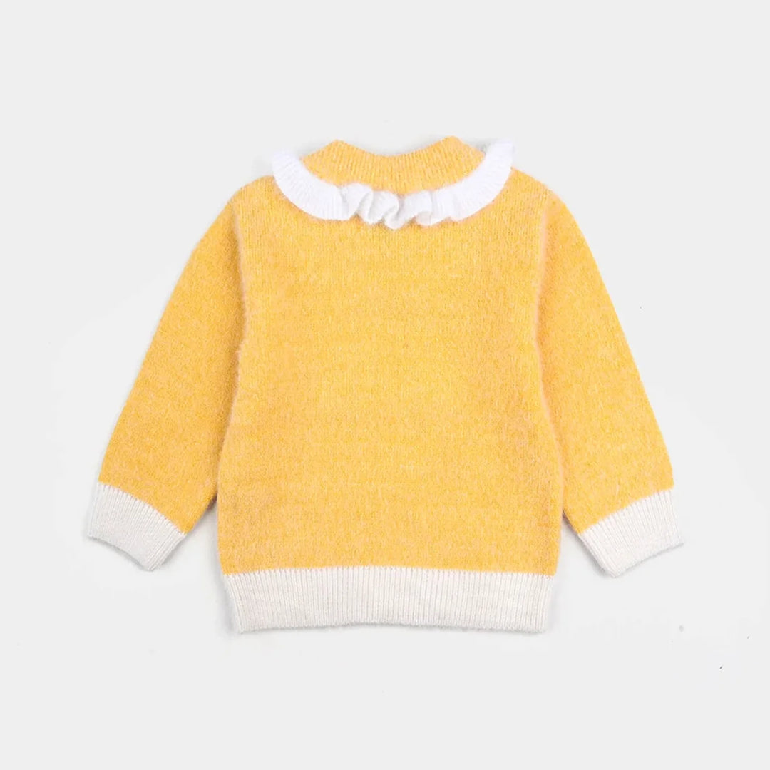 Infant Girls Acrylic-Crystal Feather Sweater-Love Sequence-Yellow