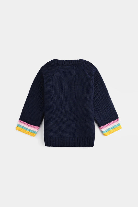 Infant Girls Acrylic Sweater-Rainbow - NAVY