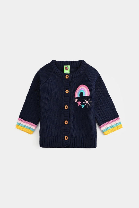 Infant Girls Acrylic Sweater-Rainbow - NAVY