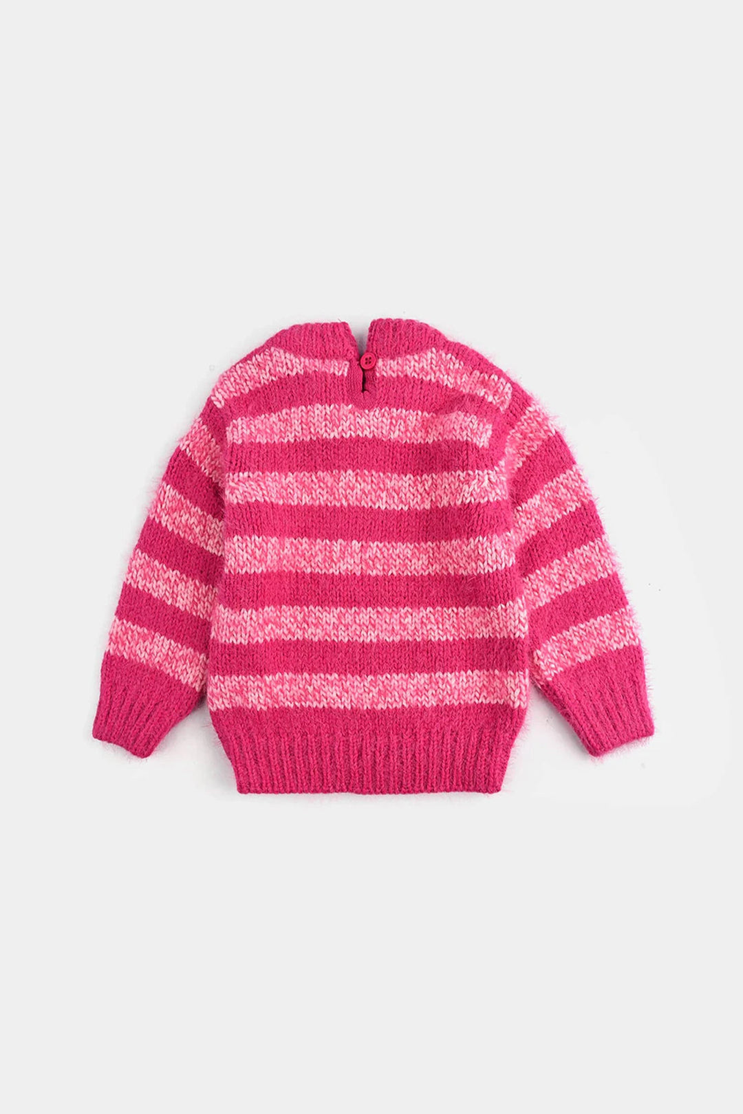 Infant Girls Acrylic-Feather Lurex Sweater-Feather Stripe-H.Pink