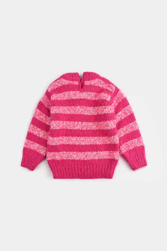 Infant Girls Acrylic-Feather Lurex Sweater-Feather Stripe-H.Pink