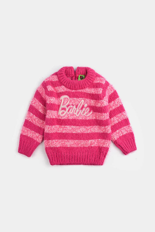Infant Girls Acrylic-Feather Lurex Sweater-Feather Stripe-H.Pink
