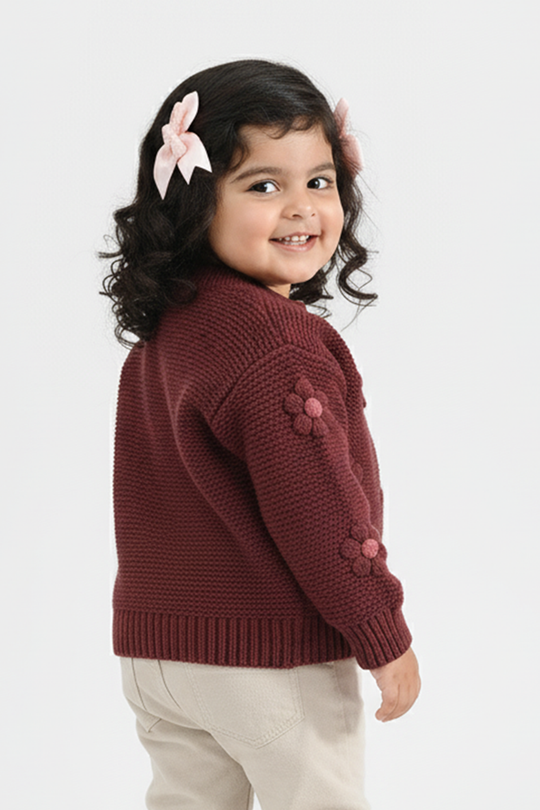 Infant Girls Acrylic Sweater-Flower Bunch-Brown