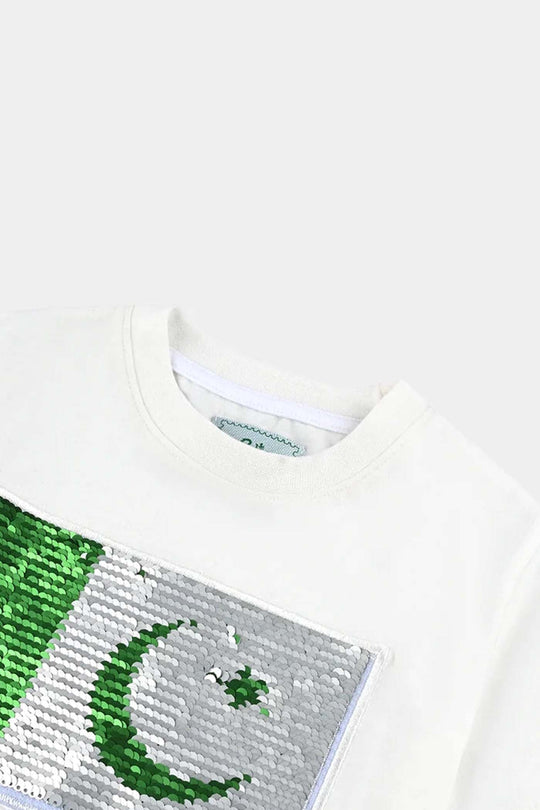 Unisex Poly Cotton Jersey T-Shirt H/S SEQUINS FLAG-Snow White