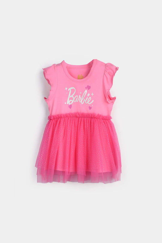 Girls Lycra Jersey Frock-PINK