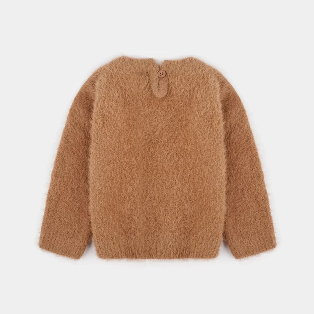 Infant Girls Feather yarn Sweater-Feather- Brown
