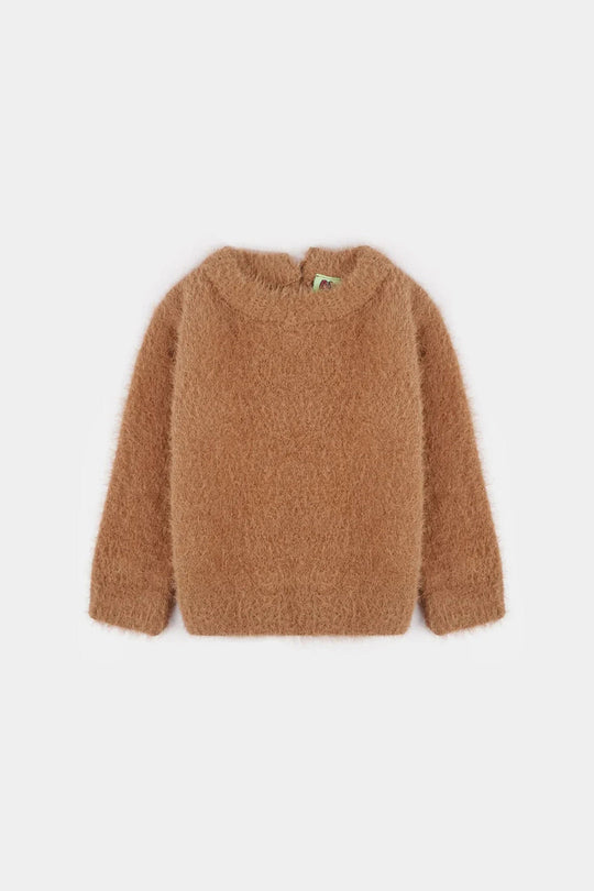 Infant Girls Feather yarn Sweater-Feather- Brown