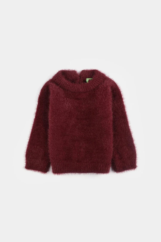 Infant Girls Feather yarn Sweater-Feather-MAROON