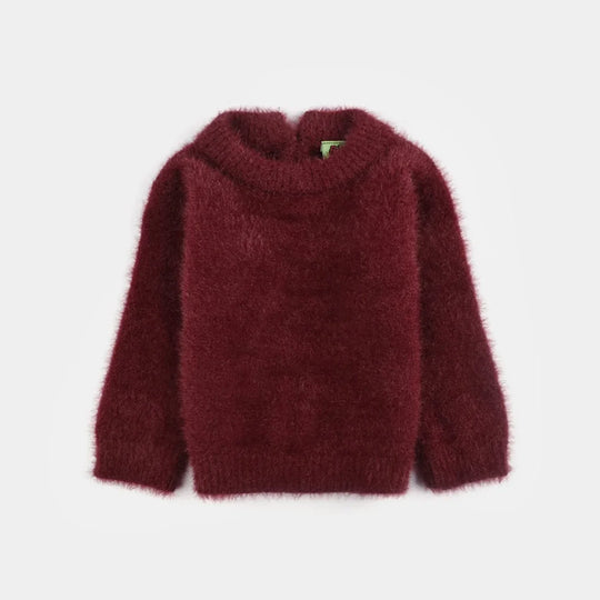 Infant Girls Feather yarn Sweater-Feather-MAROON