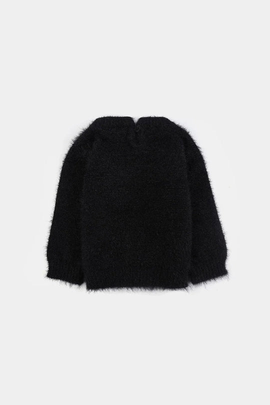 Infant Girls Feather yarn Sweater-Feather-BLACK