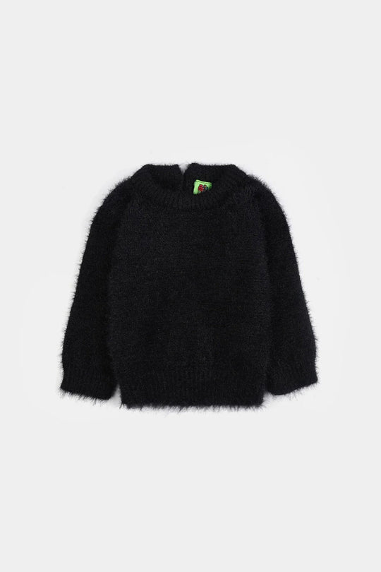 Infant Girls Feather yarn Sweater-Feather-BLACK