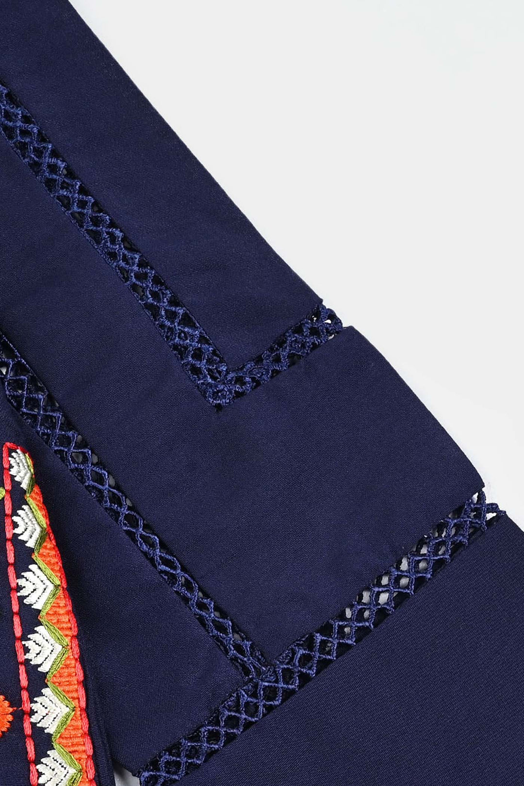 Girls poly cambric Emb Kurti Saya - Navy Blue