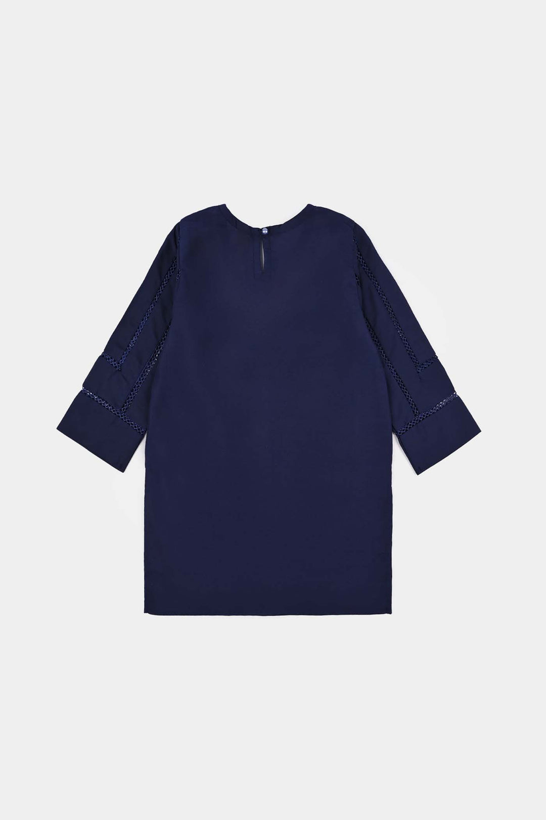 Girls poly cambric Emb Kurti Saya - Navy Blue