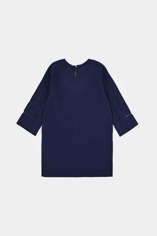 Girls poly cambric Emb Kurti Saya - Navy Blue