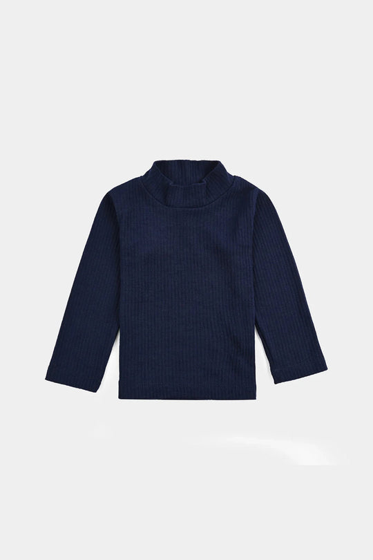 Infant Unisex Rib Turtle Neck T-Shirt - NAVY