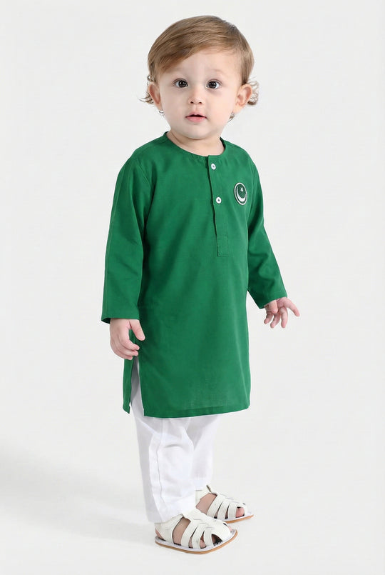 Infant Boys Cotton Poplin Kurta (Basic Funk)-GREEN