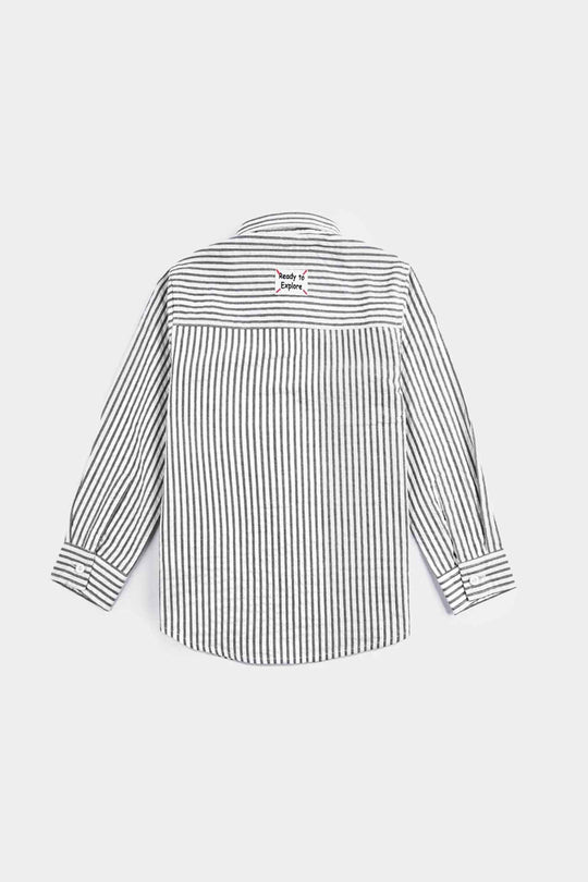Boys Yarn Dyed Shirt F/S (Ready To Explore) - G/Stripe