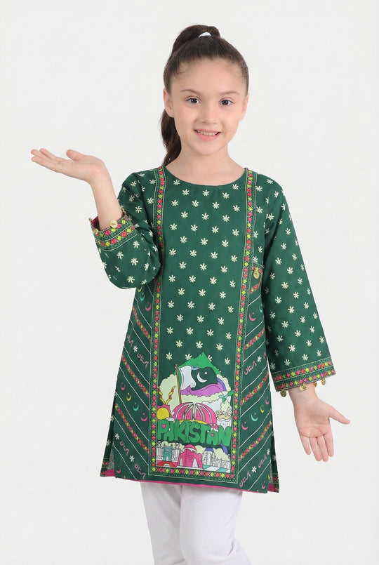 Girls Cotton Printed Kurti Stars And Jasmine Ind-GREEN