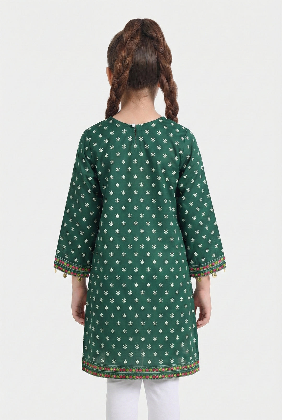 Girls Cotton Printed Kurti Stars And Jasmine Ind-GREEN