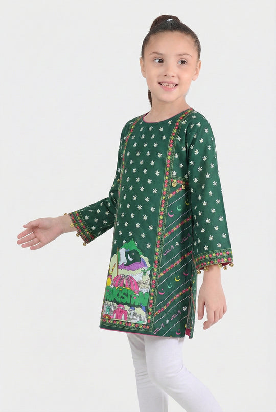 Girls Cotton Printed Kurti Stars And Jasmine Ind-GREEN