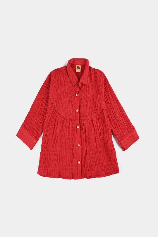 Girls Poly Mesh Casual Top Chilli - RED