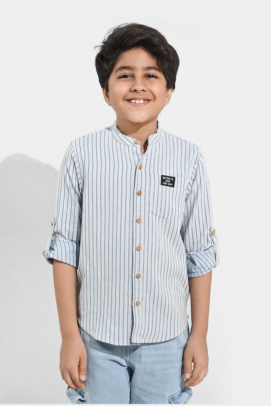 Boys Yarn Dyed Shirt F/S - Navy Stripe