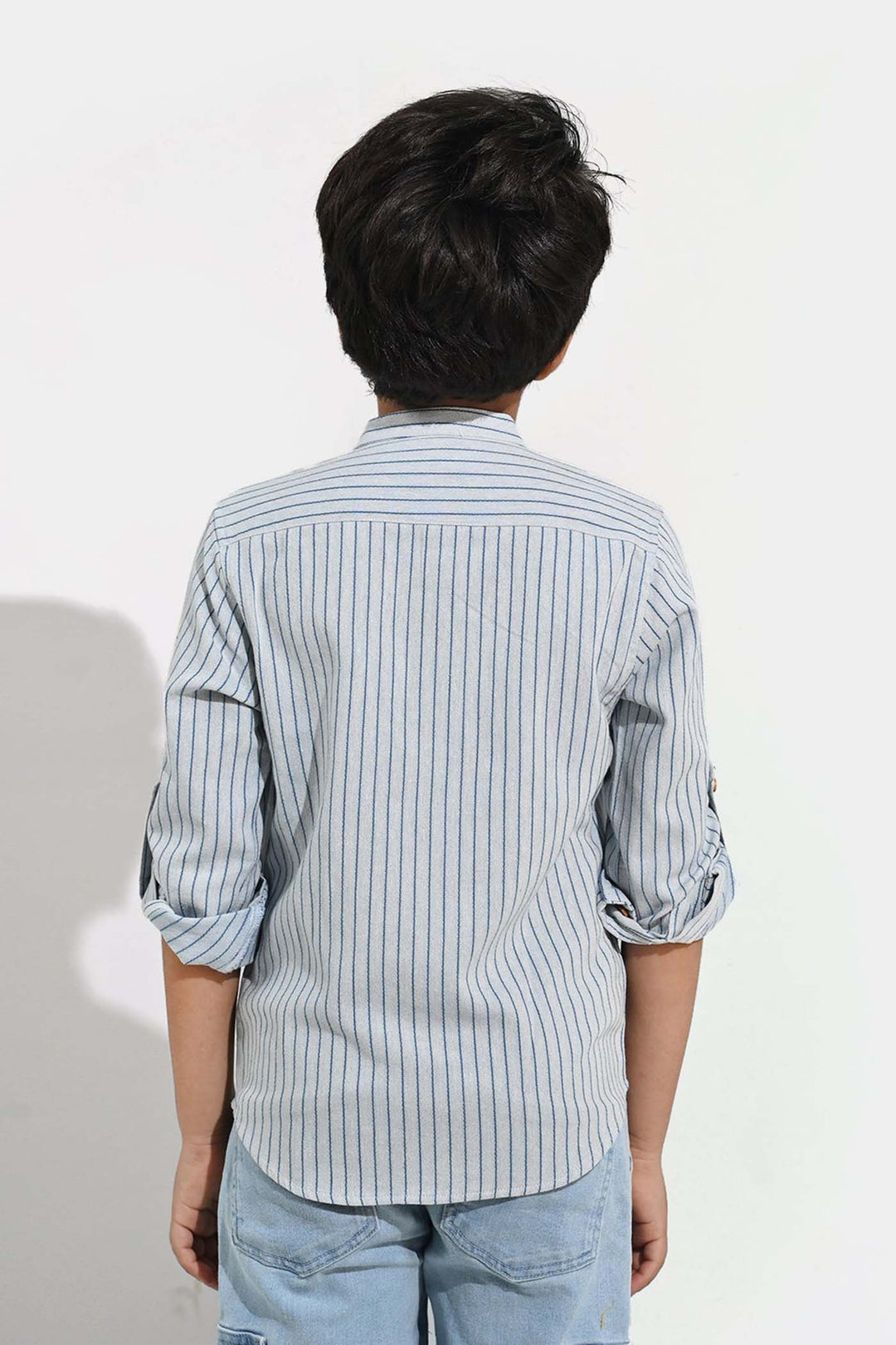 Boys Yarn Dyed Shirt F/S - Navy Stripe