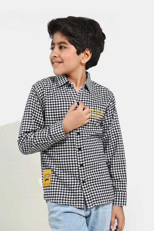 Boys Flannel Shirt (Skater) - White Check