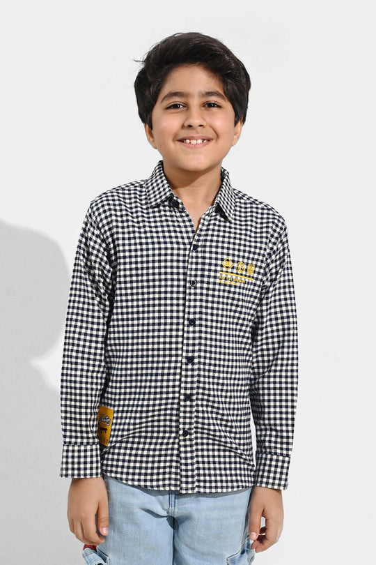 Boys Flannel Shirt (Skater) - White Check