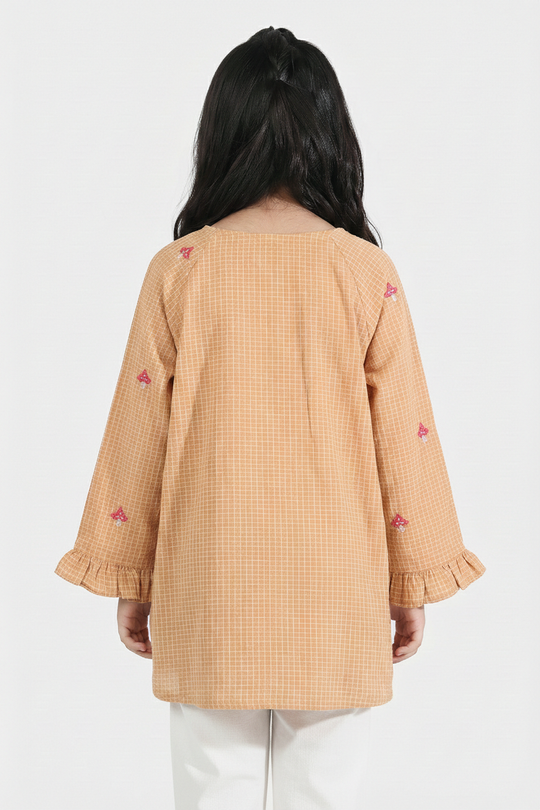 Girls Cotton Embroidered Top - Mustard