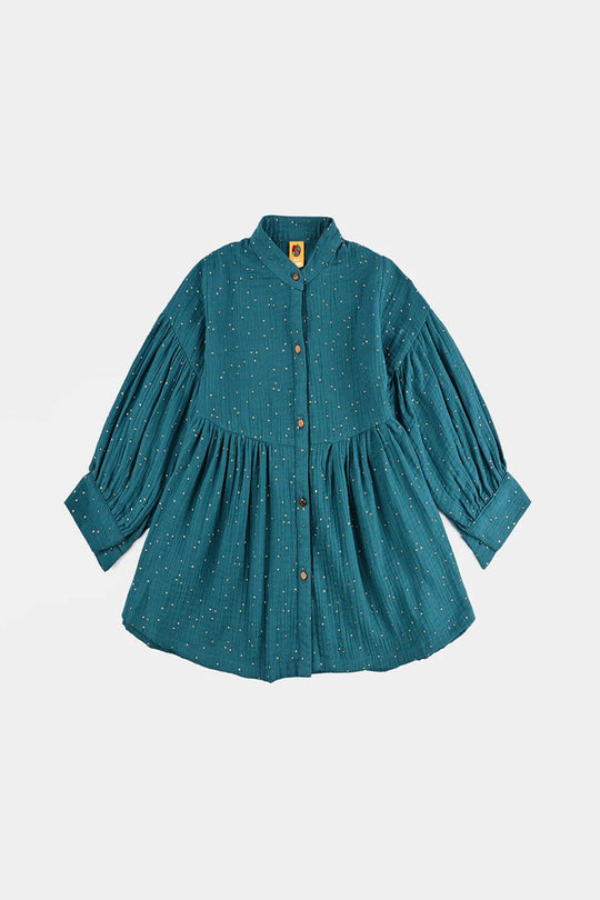 Girls Poly Crinkle Casual Top-Sea Green