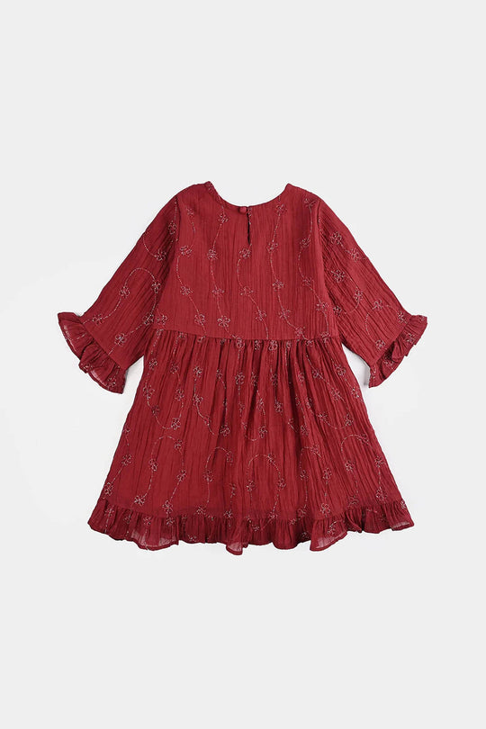 Girls Chiffon Casual Frock-RED
