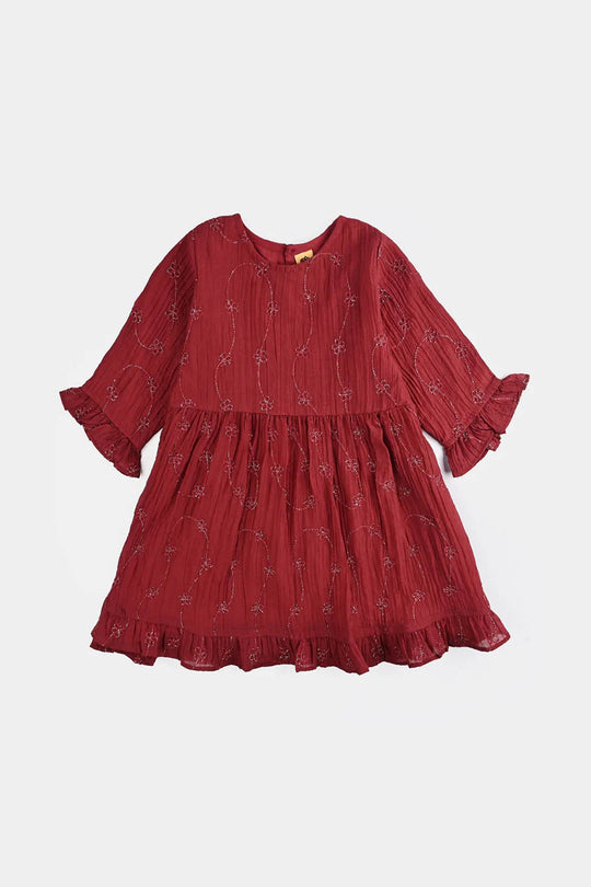 Girls Chiffon Casual Frock-RED